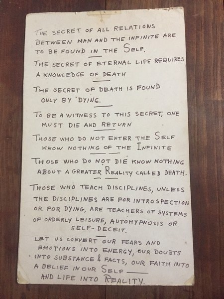 RR notes on cardboard shirt insert