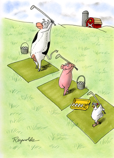 chicken hitting eggs, by Dan Reynolds