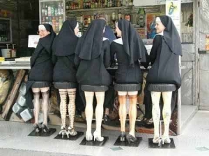 Nuns on bar stools