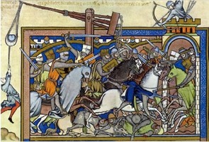 The double-edged sword in battle, Maciejowski Bible (c. 1250)